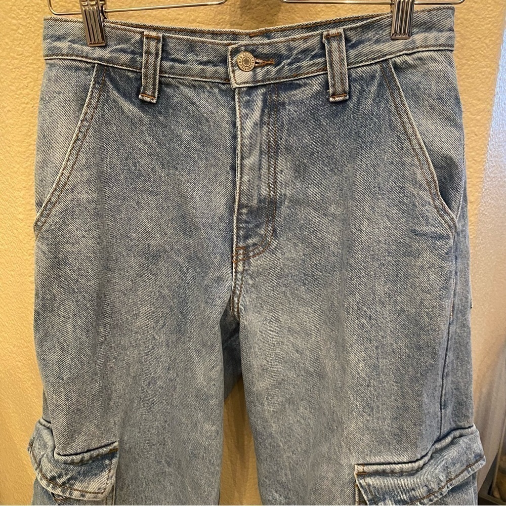 J. GALT Brandy Melville Light Blue Cargo Wide Leg Baggy Jeans Size Small - Picture 2 of 9